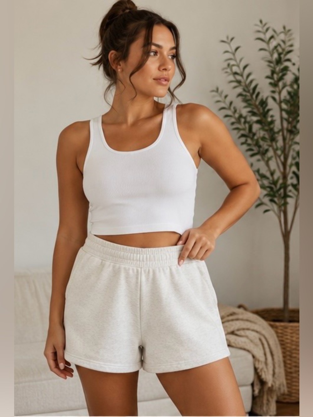 Aritzia TNA CozyAF Fleece Shorts XXL Cream/Grey Soft Lounge Shorts Athleisure